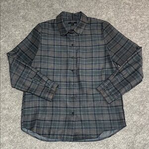 COS Gray and Blue Plaid Sheer Button-Down Blouse